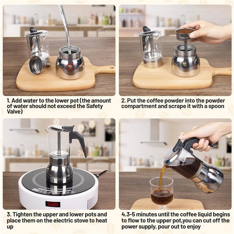 ABUI-Clear Glass 4 Cup Moka Po - Coffee Equipment Wholesale ulasan dan harga